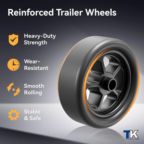 Reinforced spoked wheel for 2,500 Lbs Dual 6 Inch Trailer Jack Swivel Caster with stable lifting and easy installation.