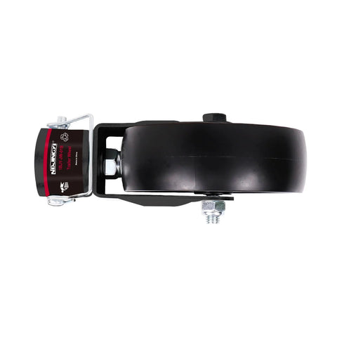 Side view of 6 Inch Trailer Swivel Jack Caster Wheel With Pin Base 1200 Lbs Capacity For Boat Hitch And Camper, black poly wheel.
