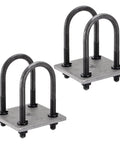 Durable rust resistant U bolt kit for 2000 lb trailer axles fits 1-3/4 inch round axles includes four 4-1/4 inch long 3/8 inch U bolts and eight 1/2-20 hex nuts for a tight wobble-free install and reliable axle alignment. Visible are two sets of U bolts on base plates.