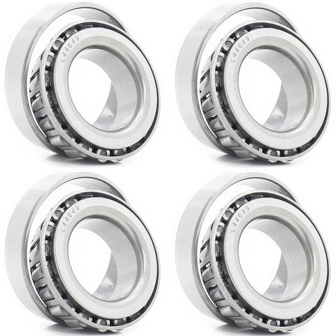 Complete trailer wheel hub bearing kit for 1.0625 inch axles with 4 L44649 bearings shown, part of the full repair set for trailers.
