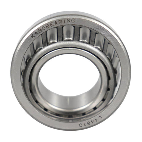 2 Set Trailer Wheel Hub Bearing Kit For 1-1/16 Inch Axles Includes L44649 ID 1.0625 Inch Bearings And L44610 OD 1.9800 Inch Bearings 12192TB ABEC-3 Seals With Dust Covers And Cotter Pins Featuring 4 L44649 Bearings 4 L44610 Bearings 2 Dust Covers And 2, showing L44610 bearing.