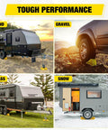 Image of Trailer Wheel Chocks And Wheel Dock Kit Tough As Nails Built To Last And Prevents Trailer Wheel Sinking For Boat Trailers Travel Campers And RVs Up To 23 Inch Tires Durable UV Resistant Thermoplastic Rubber And High Density Polyethylene in sand, gravel, grass, and snow conditions.