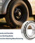 Complete trailer wheel hub bearing kit for 1.0625 inch axles with seals, showing a durable wheel and a close-up of a bearing.