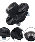 Two Sets Five Lug Trailer Wheel Hub With Bearings Kit For Four Point Seven Five Inch Spindle 84 Compatible Three Thousand Five Hundred Pound Rated Beefy Build High Strength Components Built To Last For Utility Trailers, showing close-up of hub components.