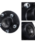Front and close-up views of Two Sets Five Lug Trailer Wheel Hub With Bearings Kit For Four Point Seven Five Inch Spindle 84 Compatible