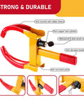 Heavy Duty Trailer Wheel Lock 2 Pack Adjustable Wheel Clamp Anti Theft Deterrent for Trailers SUVs Boats ATVs Motorcycles Golf Carts with Six Identical Keys Cartman, close-up view showing anti-corrosion paint and waterproof cap.