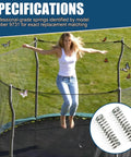 Woman jumping on trampoline with Compression Spring 0.105 Gauge One And One Eighth Inch By 3 Inch Silver Plated Steel Wire 2 Pack