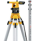 20x Builder's Transit Level Kit with Tripod and Rod delivers precise surveying with 200+ ft range and ±1/4 in/100 ft accuracy shown on tripod