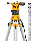 Transit Level Kit With Tripod, Grade Rod And Carrying Case For Construction And Surveying Projects, 20x Magnification, 200 Ft Plus Range, High Precision And Durable Aluminum Tripod, 8 Ft Rod, Lightweight Portable DW092PK showing tripod and grade rod.