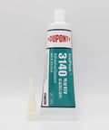 Front view of DuPont 3140 translucent RTV adhesive sealant tube, 100ml, with applicator tip, moisture cure, for electronics and battery boards