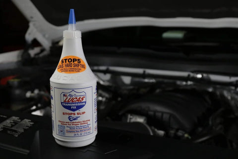 Transmission Fix 24 Ounce Add To Existing Automatic Transmission Fluid Stops Slips Hesitation Rough Shifting Bottle on Engine Bay