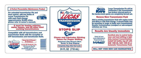 Transmission Fix 24 Ounce Add To Existing Automatic Transmission Fluid Stops Slips Hesitation Rough Shifting And Most Seal Leaks Lowers Running Temp And Foaming No Draining Required product label
