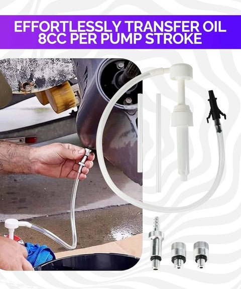 Transmission Fluid Transfer Pump Kit For Cars And Marine Motors With Extra Long Hose in use with car engine