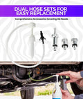 Transmission Fluid Transfer Pump Kit For Cars And Marine Motors With Extra Long Hose shown during oil refill under a vehicle.