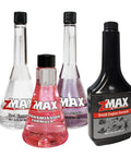 Assorted ZMAX bottles including Transmission Formula For Automatic And Manual Transmissions, 6 oz, showcased with other car additives.