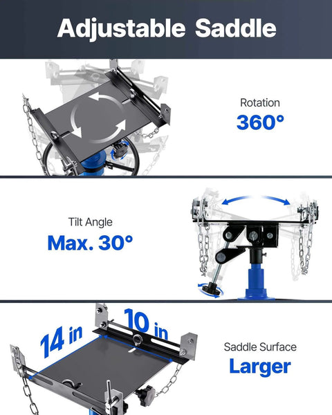 Heavy Duty Transmission Jack Lift With 1100 Lbs Capacity, 33 To 67 Inch Hydraulic Telescoping Stand adjustable saddle