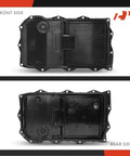 Front and rear view of Transmission Oil Pan With Gasket And Drain Plug For Ram 1500 2500 3500 Jeep Grand Cherokee Dodge Charger Challenger Chrysler 300 With 8 Speed Automatic Transmission Direct Fit