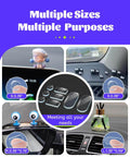 Removable Car Double Sided Glue Dots For Dash Decor, 268 pcs in various shapes installed on car dashboard and decor items.