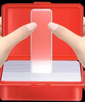 Hands holding Double Sided Adhesive Pads Square Transparent Tape Cuttable For Walls Hangin Waterproof Gel Sticker in red box