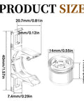 Product size diagram of 8 Pairs False Front Cabinet Clips for Kitchen Cabinets, Transparent Clips with detailed measurements.