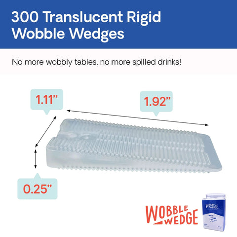 Heavy Duty Leveling Shims For Furniture And Appliances, Transparent Rigid Plastic Wedges, Made In USA, 300 Pack, product dimensions displayed.