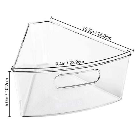 Set Of 6 Transparent Lazy Susan Organizers For Kitchen Cabinets, 10.2 By 9.4 By 4 Inches, Plastic Storage Bin with handle and dimensions