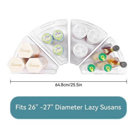 Set Of 6 Transparent Lazy Susan Organizers For Kitchen Cabinets, 10.2 By 9.4 By 4 Inches, 1/8 Wedge Shaped Container Layout