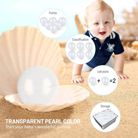 Baby playing with 100 Ocean Balls for Babies Kids Children Soft Plastic Birthday Parties Events Playground Games Pool (Transparent)