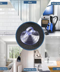 Transparent PVC Aquarium Suction Cup 12 Pack for Glass Surfaces displayed with various household uses