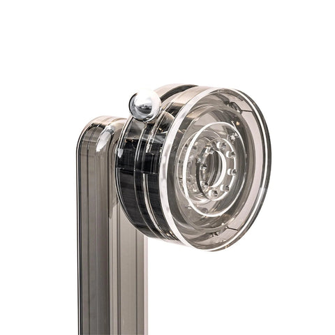 Close-up of adhesive suction cup door handle for cabinets windows glass doors and refrigerators, transparent black PET ABS construction.