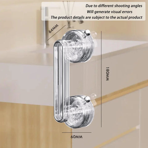Transparent Suction Cup Handle For Bathroom Kitchen Shower Sliding Glass Doors Cabinets And Drawers, installed on glass surface