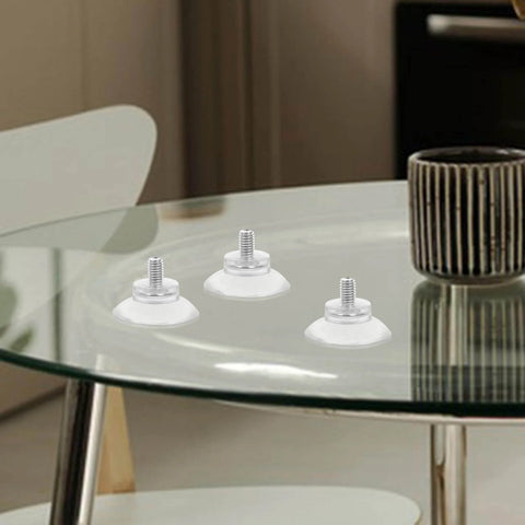 Glass table with 10 Pack Transparent Suction Cups With M6 Screws Nuts Grab And Go Anti Slip Vacuum Grip Hooks showcased on surface.