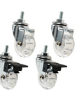 2 Inch Castor Wheels With Brake, Transparent Screw Brake Casters 8x15 Mm Threaded Stem Swivel Caster Set of Four