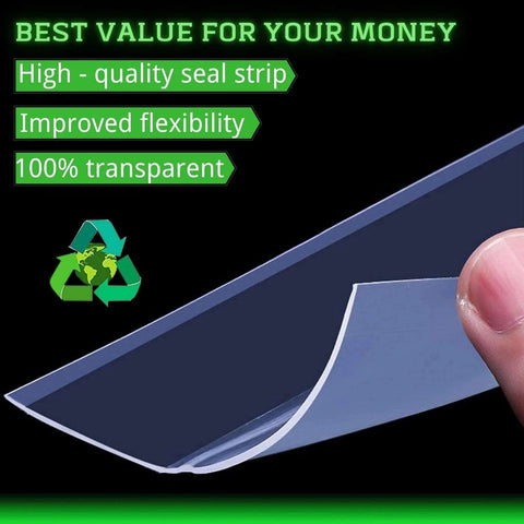 Close-up of Updated Weather Stripping Door Seal, transparent silicone strip showcasing flexibility and high-quality material