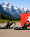 2 Pack Medical Trauma Shears For Left And Right Hand with Red Emergency Kit in Mountain Setting