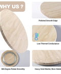Natural Travertine Lazy Susan Turntable Organizer with polished edge and 360-degree rotation, 12-inch round serving tray features.