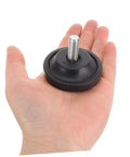 Person holding a slip resistant treadmill leveling pad with mounting screw, part of a two pack for stable fitness equipment on uneven floors.