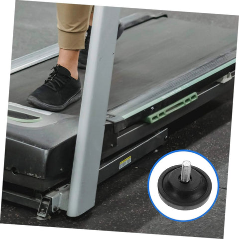Two Pack Slip Resistant Treadmill Leveling Pads With Mounting Screws for stable fitness equipment on uneven floors, black pad, treadmill foot visible
