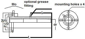 Technical diagram of ✝️ TRF20UUE NB 20mm Slide Bush Bushings Miniature Motion Linear Bearing, showing dimensions and mounting holes.