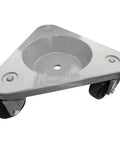 Tri Wheel Cup Dolly with 3" Hard Rubber Wheels - 630 lbs Capcity - Made in USA, front view showing triangular design and wheels.