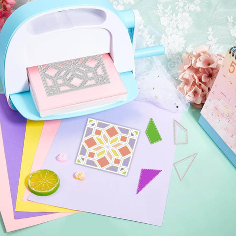 Dope Triangle And Rectangle Background Cutting Dies Set For DIY Scrapbooking Card Making with Grid Etched Frames on die-cutting machine.