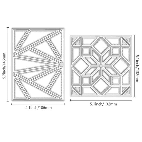 Dope Triangle And Rectangle Background Cutting Dies Set For DIY Scrapbooking Card Making With Grid Etched Frames shown in 5.7x4.1 and 5.1x5.1 inches