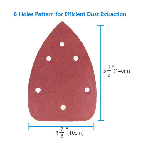 Image of an Assorted 70Pcs 140mm Triangle Sanding Pad for Mouse Detail Sander with 6-hole design for dust collection.