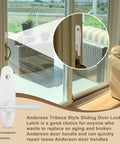 Tribeca Style Sliding Door Latch Replacement For Andersen Locks 2573609 installed on sliding glass door with zinc alloy