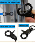 Close-up of 10 Pack Trigger Snap Hooks 2.32 Inches By 0.82 Inches Zinc Alloy Heavy Duty Swivel Lanyard Clips for bags and leashes.