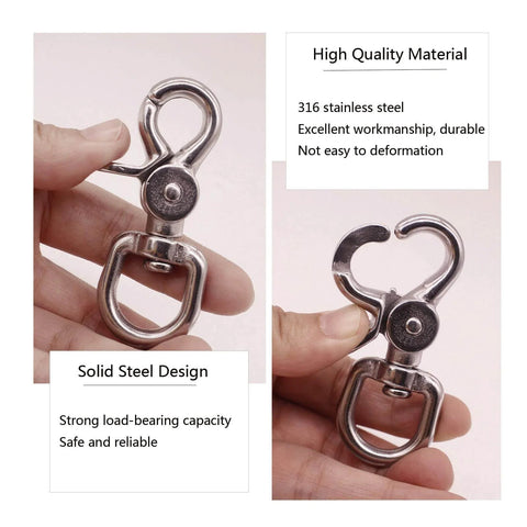 2 Pack Trigger Snap Hooks Heavy Duty 316 Stainless Steel With Swivel Eye Five Eighth Inch Wide Durable Lobster Clasps