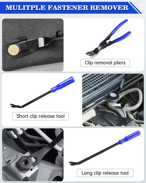 Clip removal pliers and fastener tools from 19Pcs Trim Removal Tool Kit For Car Panels Dashboards Doors And Audio Systems Pro Grade.