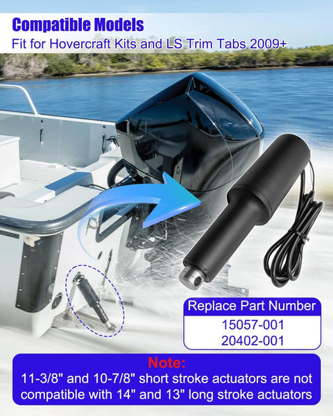 Trim Tab Actuator For Air Boats 12V Short Duty, Two And A Quarter Inch Stroke with installation diagram on boat