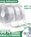 Three Rolls Heavy Duty Double Sided Tape Set With Nano Adhesive, 360 Inches Total Length, Clear Removable Mounting Tape In Three Widths 1.18 Inches, 0.79 Inches And 0.39 Inches For Walls, Posters, Rugs And Pictures