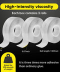 Three Pack Heavy Duty Double Sided Tape 3cm Wide Nano Mounting Tape Clear Removable displayed as 3 rolls with measurements